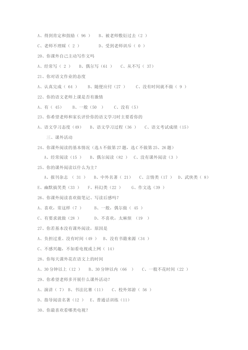 中学生语文学习兴趣问卷调查表_第3页