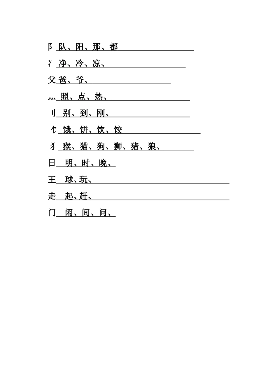 一年级语文下册偏旁归类_第2页