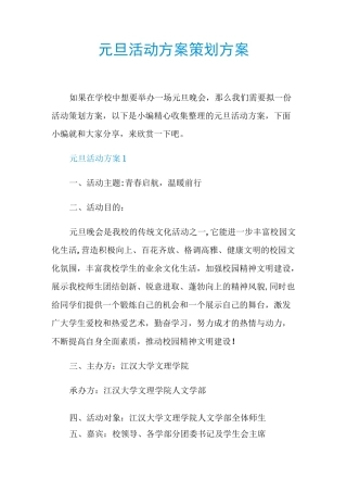 元旦活动方案策划方案