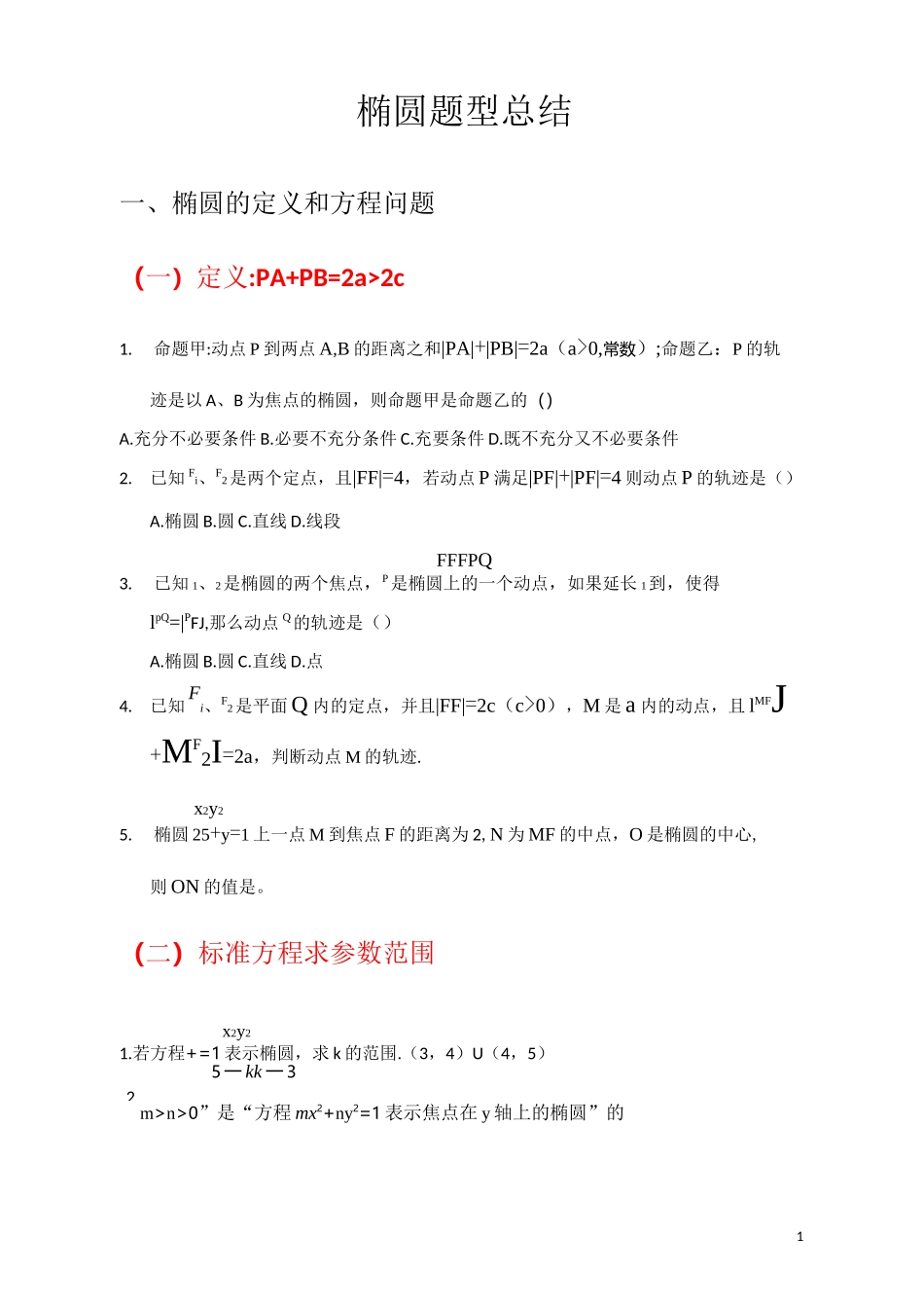 (完整版)高考椭圆题型总结_第1页