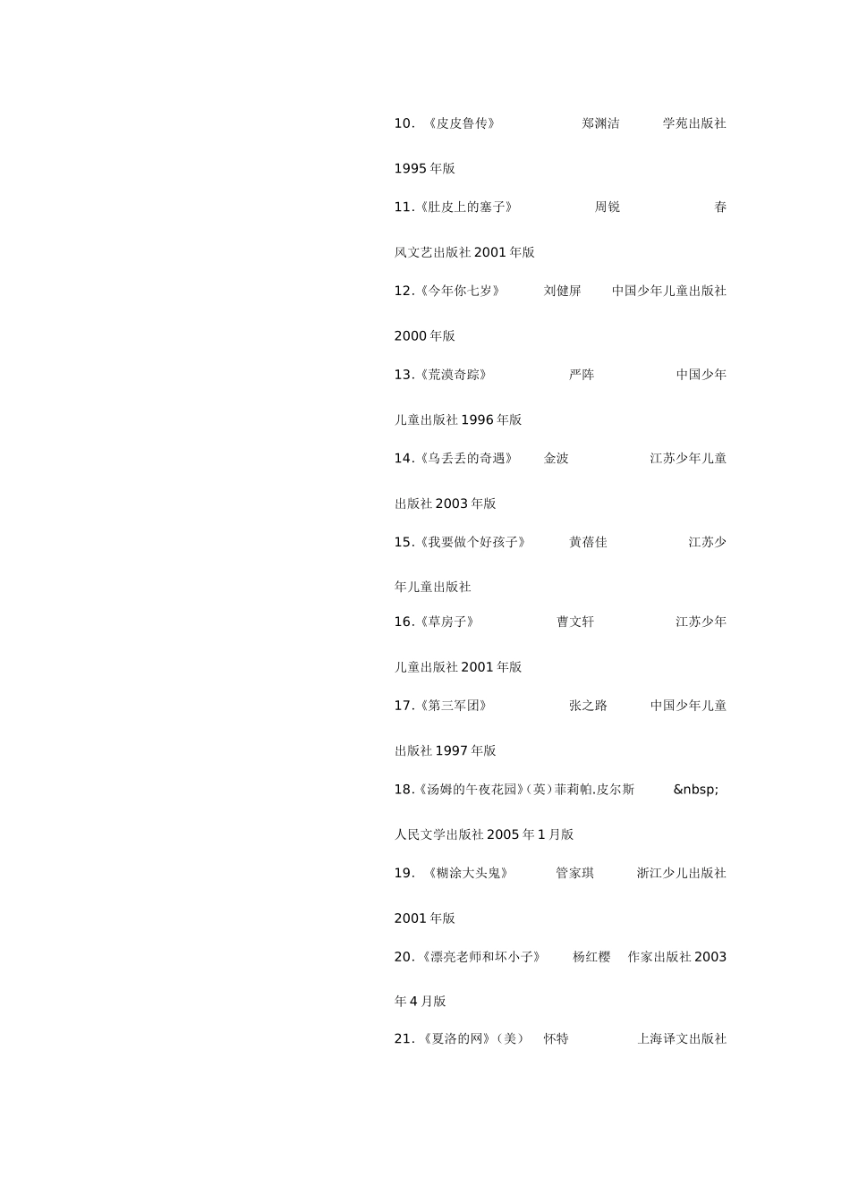 书香班级建设之小学生推荐阅读书目_第2页