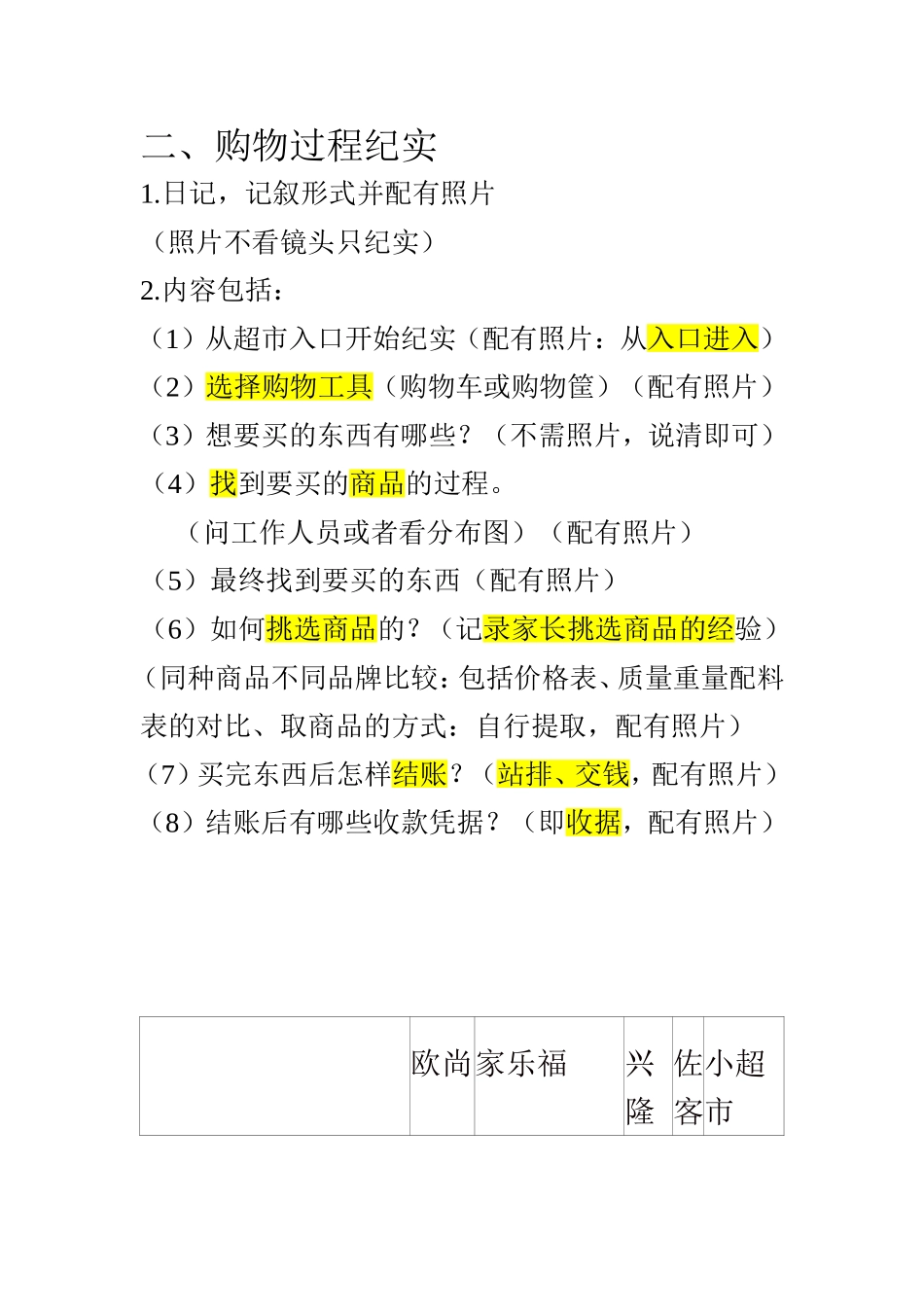 学生超市调查表任务_第2页