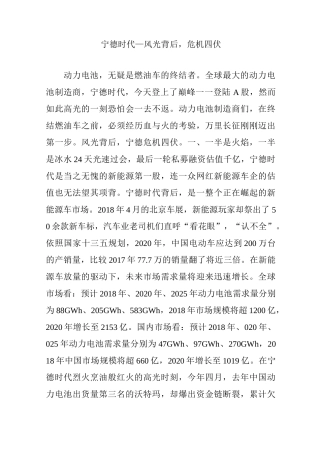宁德时代—风光背后,危机四伏