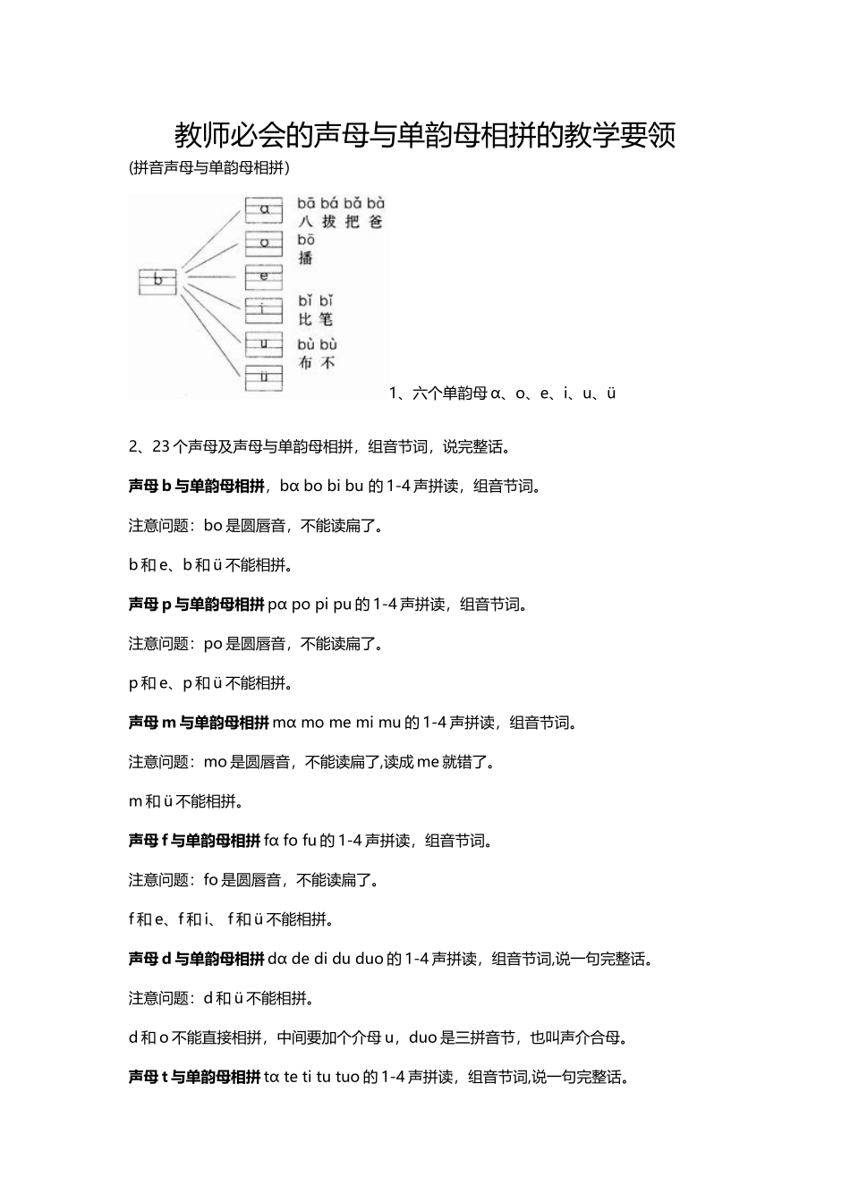 教师必会的声母与单韵母相拼的教学要领_第1页