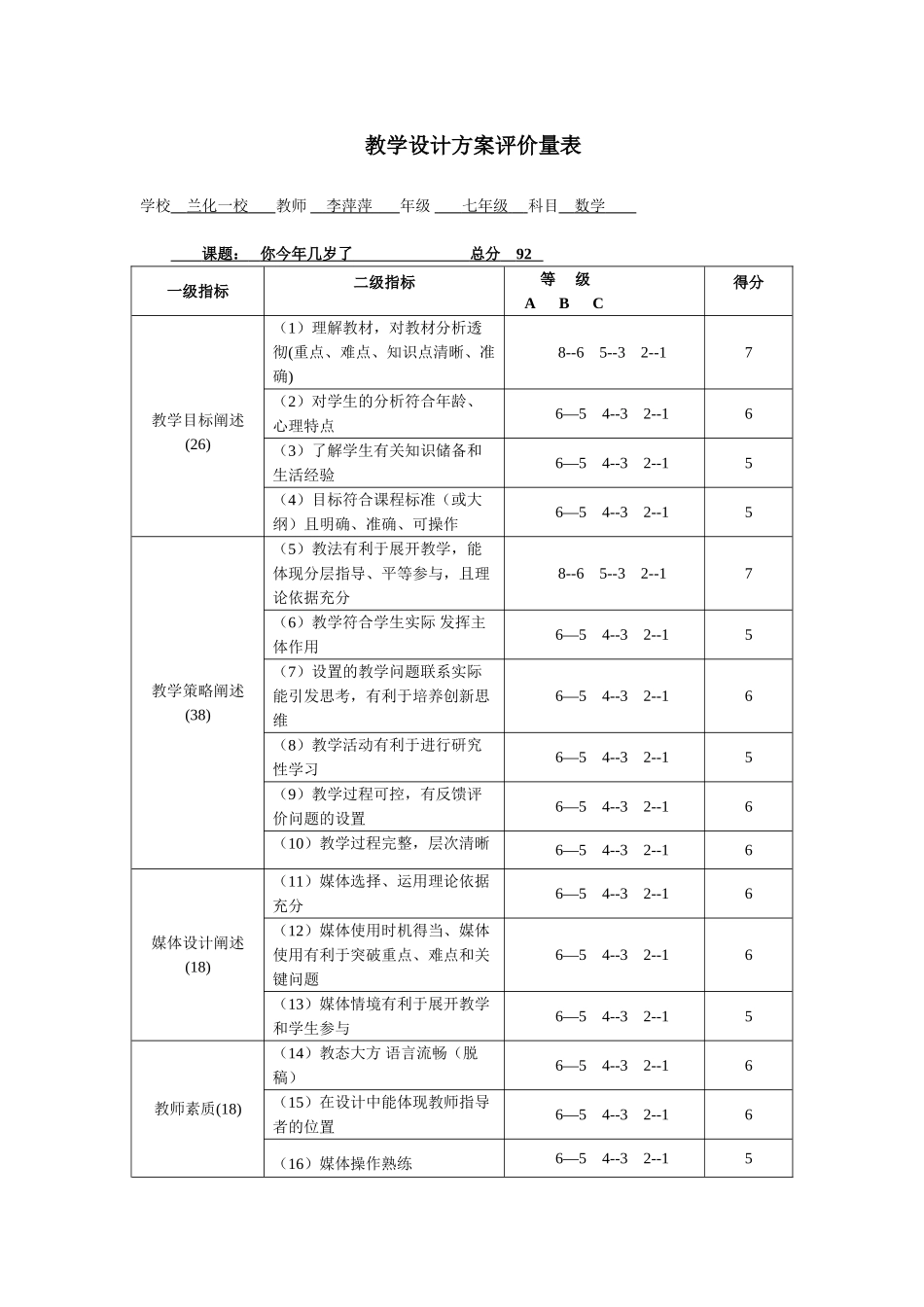 教学设计方案评价量表·_第1页
