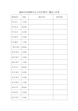 2014巴彦琥硕中心小学红领巾广播站工作表