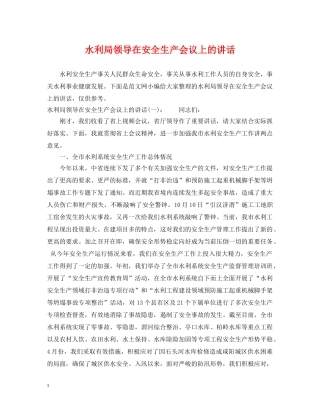 水利局领导在安全生产会议上的讲话 