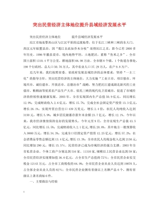 突出民营经济主体地位提升县域经济发展水平 