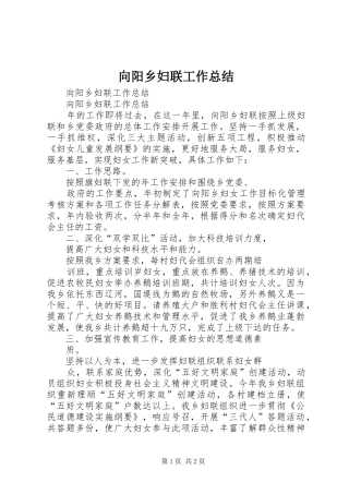 向阳乡妇联工作总结 