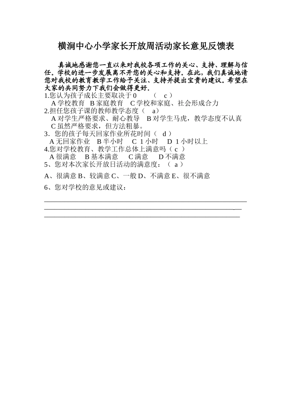 家长开放周活动家长意见反馈表_第1页