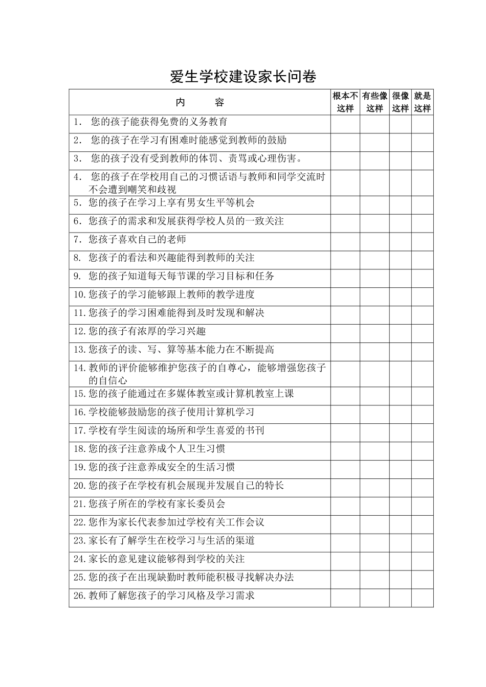爱生学校建设家长问卷_第1页