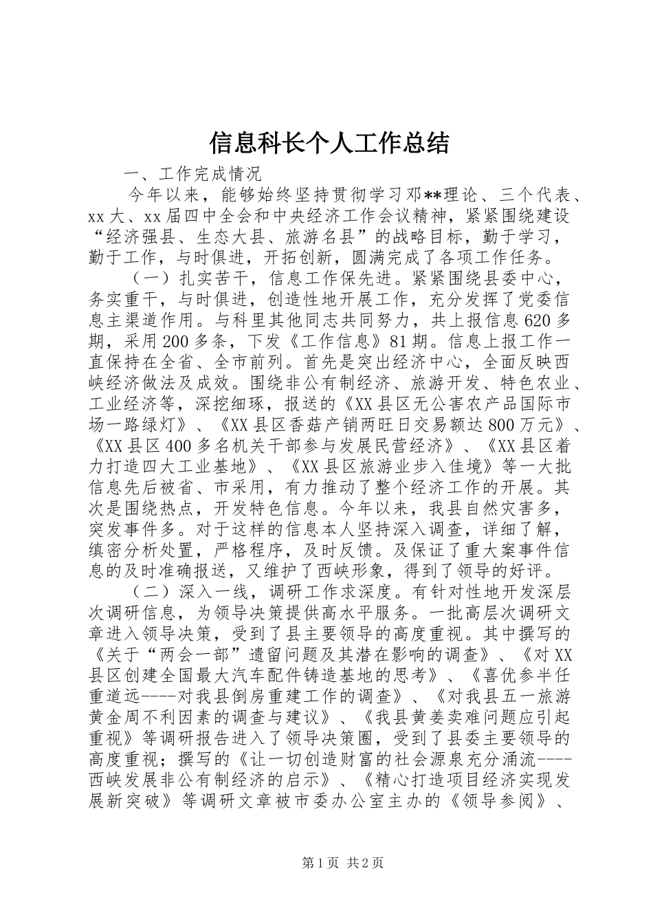 信息科长个人工作总结 _第1页