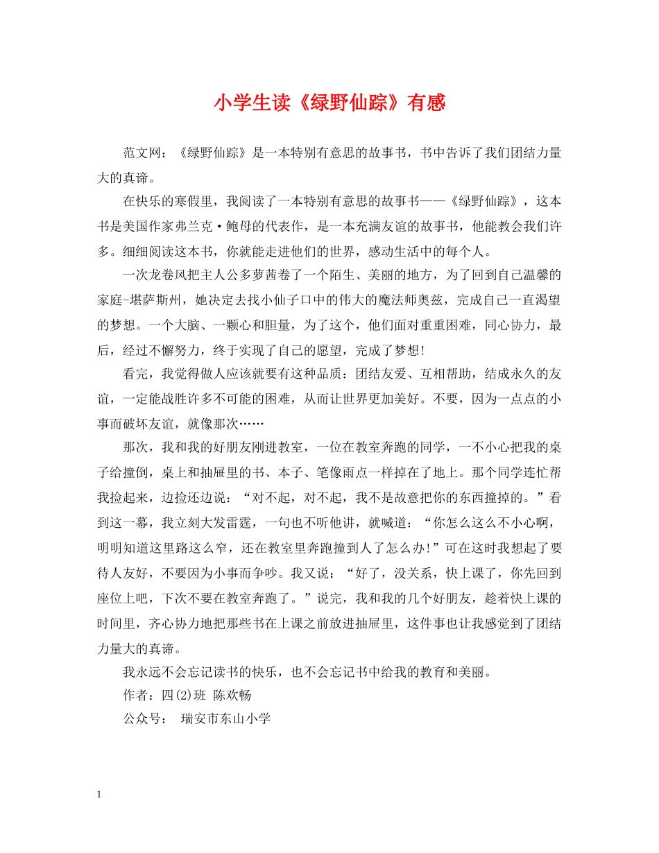 小学生读《绿野仙踪》有感 _第1页