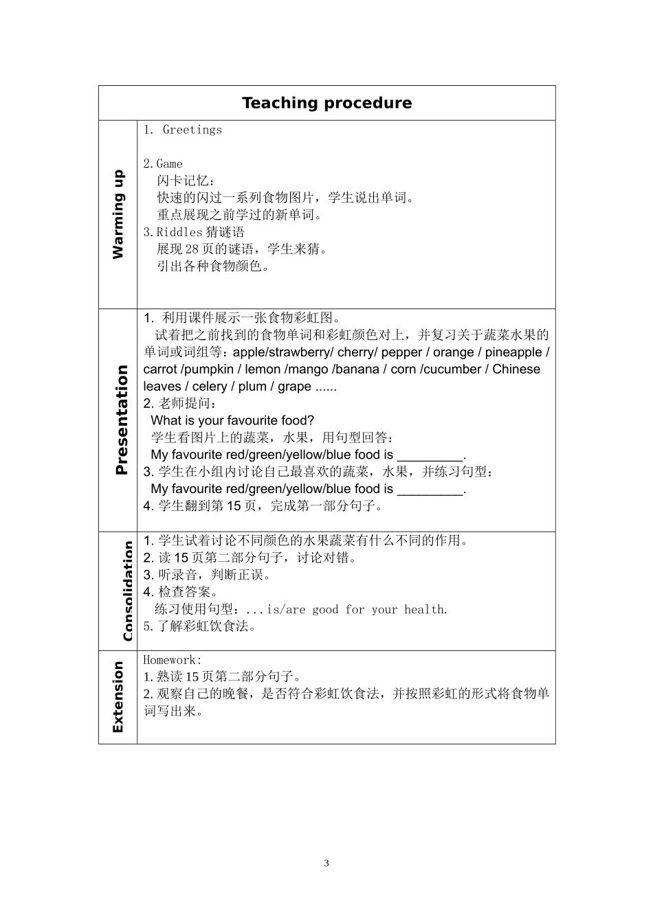 六年级下册Unit2Foodandhealth教案_第3页