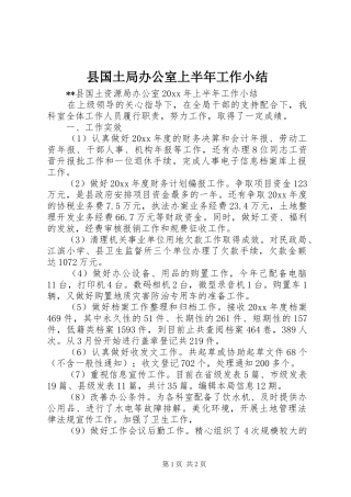 县国土局办公室上半年工作小结 