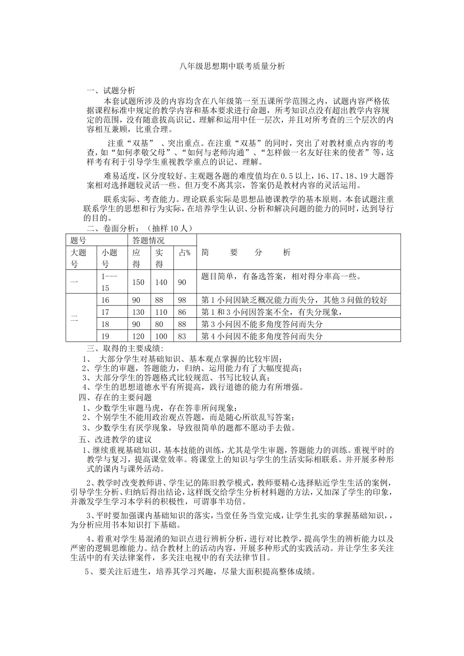 八年级思品期中考试质量分析_第1页