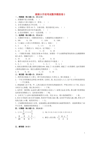 湖南小升初考试数学模拟卷3