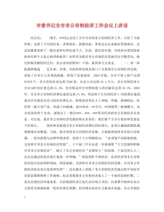 市委书记全市非公有制经济工作会议上讲话 