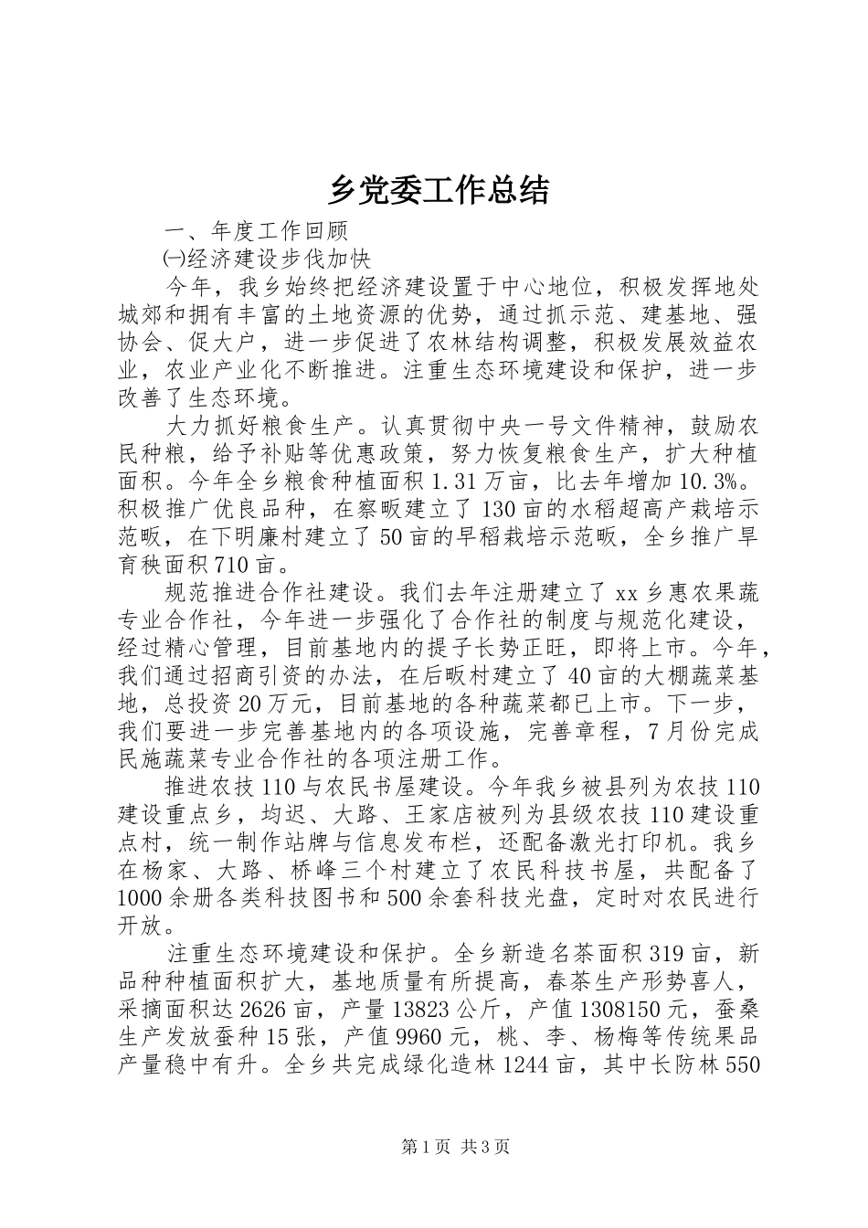 乡党委工作总结 _第1页