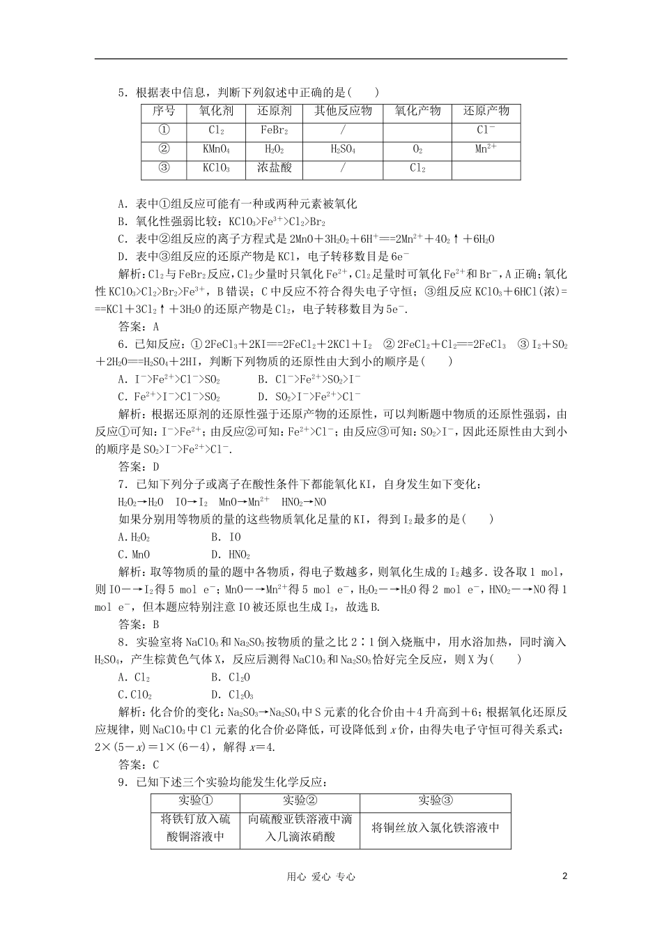 2012届高三化学-2.3-氧化还原反应基础复习针对测试_第2页