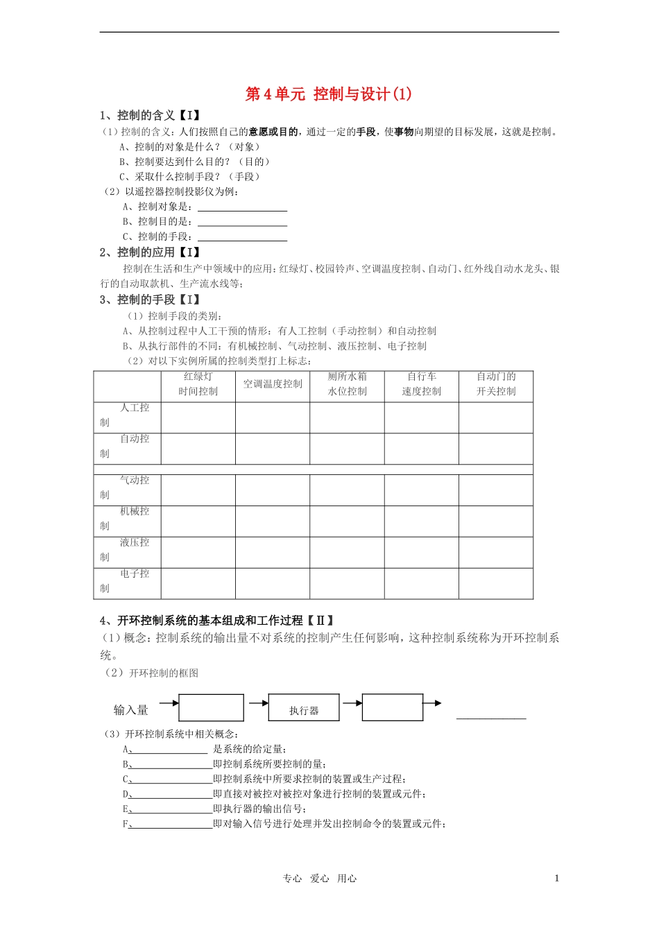 2011年3月份高三通用技术复习材料第4单元复习提纲(1)_第1页