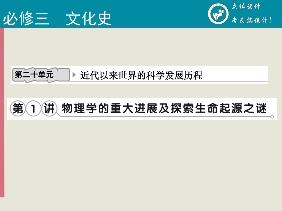 【立体设计】2013高考历史-第二十单元-第1讲-物理学的重大进展及探索生命起源之谜课件-新人教版_第2页