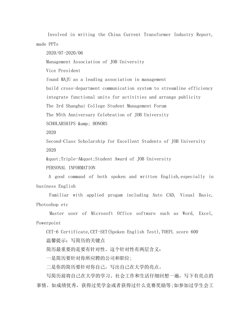 数据调研类咨询英文简历模板 _第2页