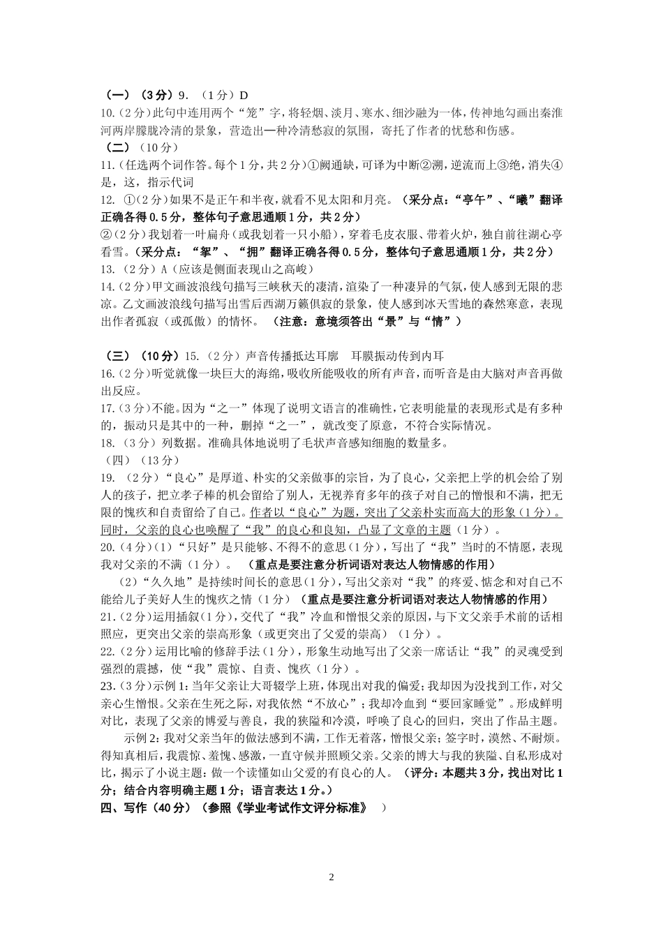 初中学业水平模拟考试参考答案_第2页