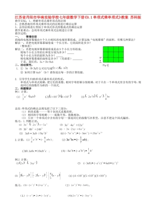 江苏省丹阳市华南实验学校七年级数学下册《9.1单项式乘单项式》教案-苏科版