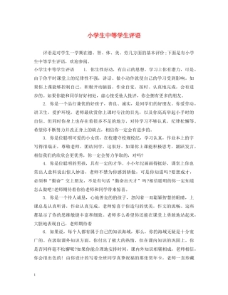 小学生中等学生评语 