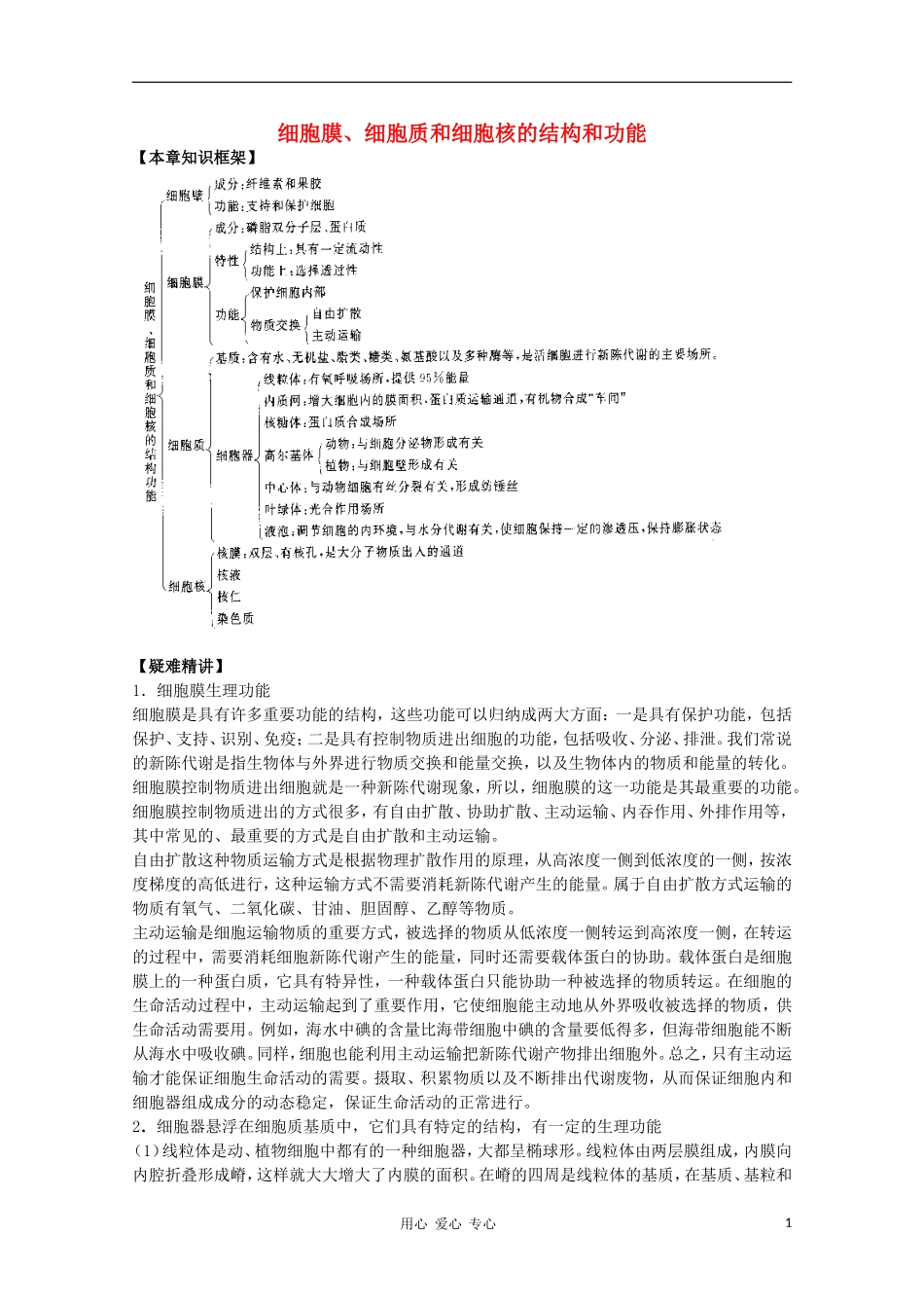 2012届高三生物二轮复习-细胞膜、细胞质和细胞核的结构和功能教案-人教版_第1页