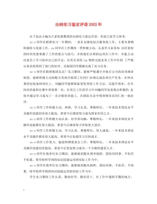 出纳实习鉴定评语20XX年 
