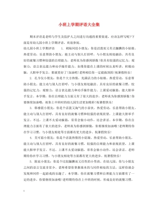 小班上学期评语大全集 