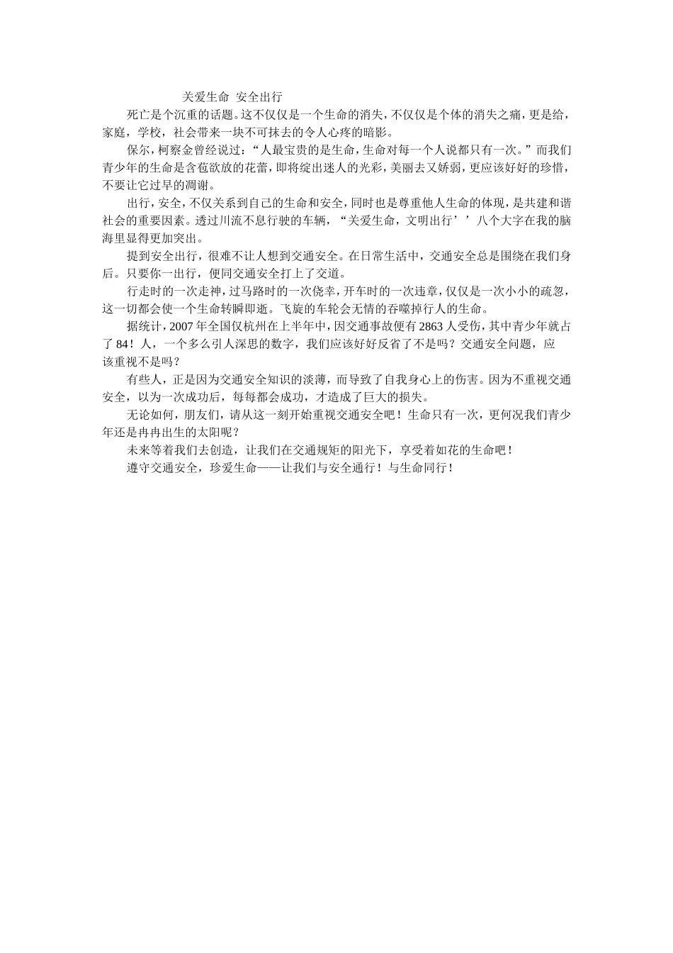 关爱生命安全出行_第1页