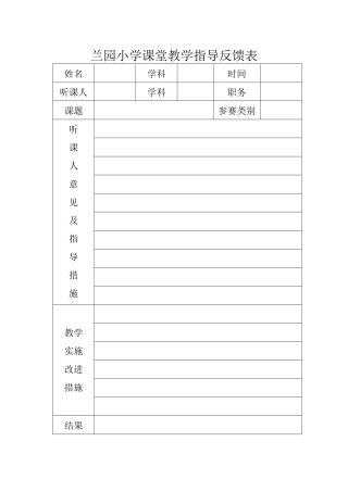 兰园小学课堂教学指导反馈表