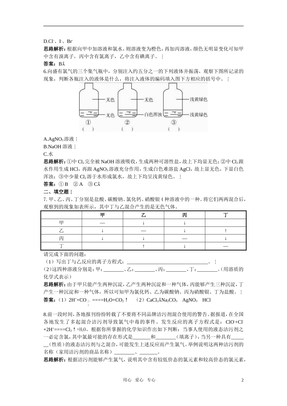 高中化学-富集在海水中的元素—氯习题精解-新人教版必修1_第2页