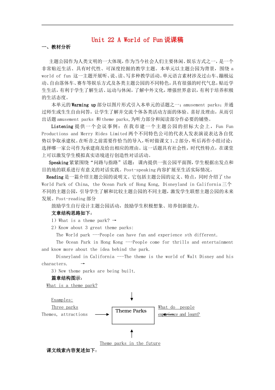 高一英语下册-Unit22《A-World-of-Fun》说课稿1-人教版_第1页