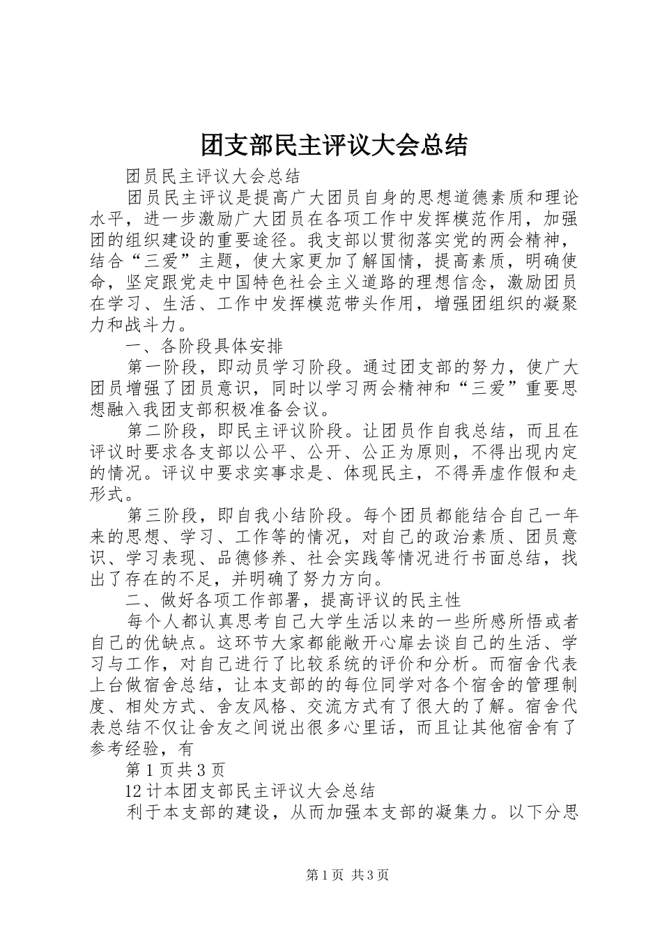 团支部民主评议大会总结 _第1页