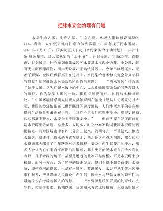 把脉水安全治理有门道 