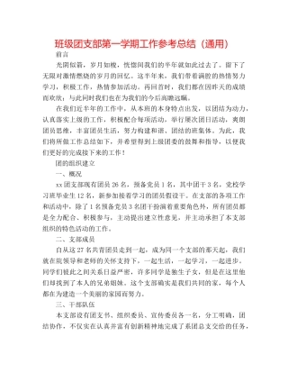 班级团支部第一学期工作参考总结（通用） 