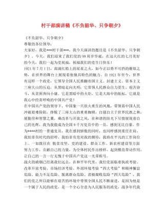 村干部演讲稿《不负韶华、只争朝夕》 