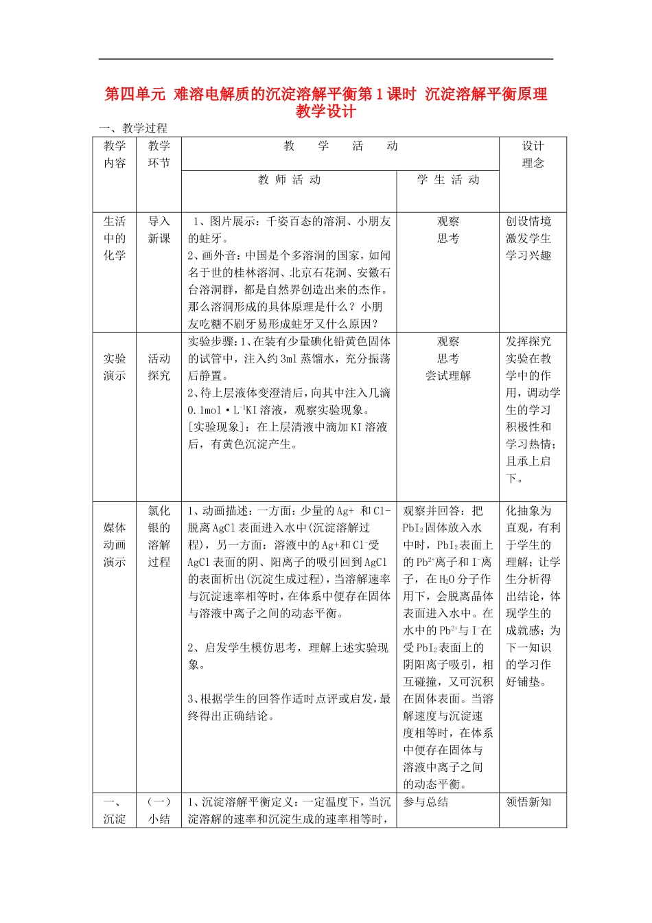 高中化学-专题三溶液中的离子反应-沉淀的溶解平衡教案(1)-苏教版选修4_第1页