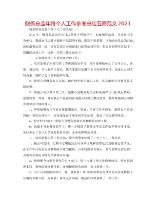财务总监年终个人工作参考总结五篇范文2024 