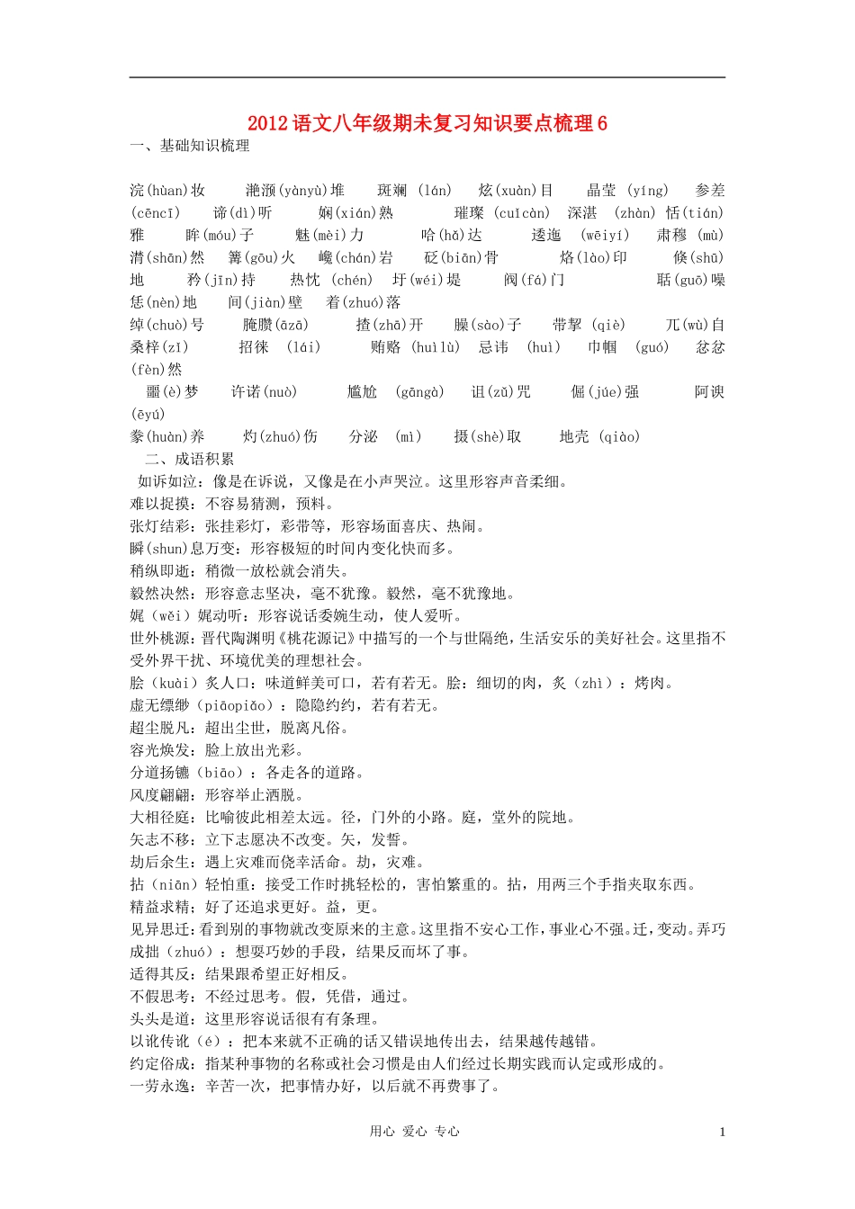 2012八年级语文下学期期未复习知识要点梳理6_第1页
