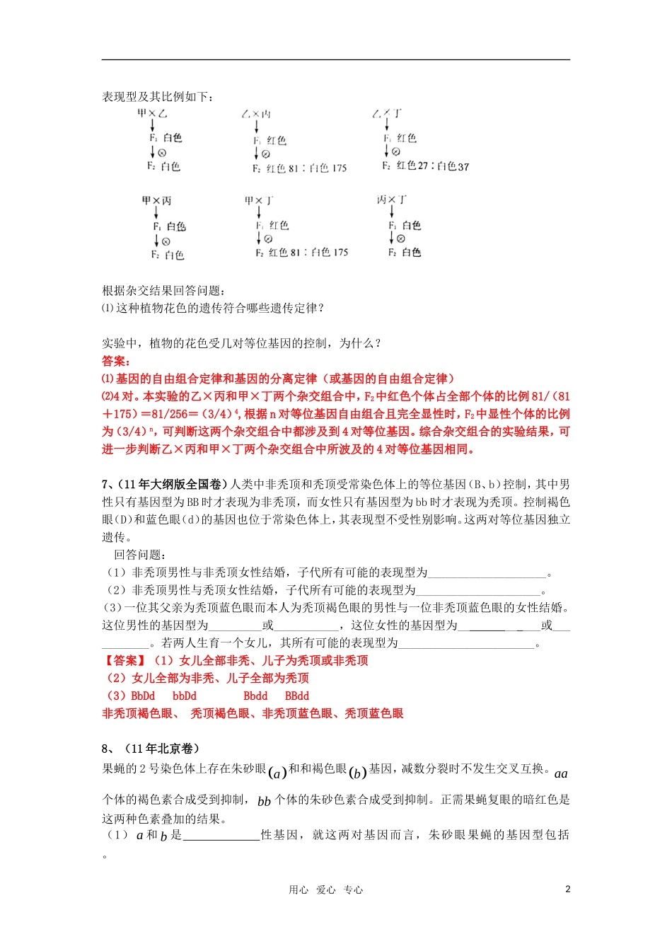 2011年全国各地生物高考试题分类汇篇八-遗传基本定律部分_第2页