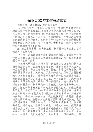 保险员XX年工作总结范文