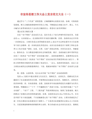 市宣传思想工作大会上发言范文大全（一） 