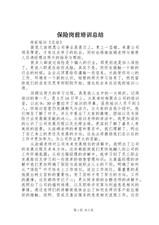 保险岗前培训总结