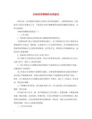 出纳试用期满的自我鉴定 