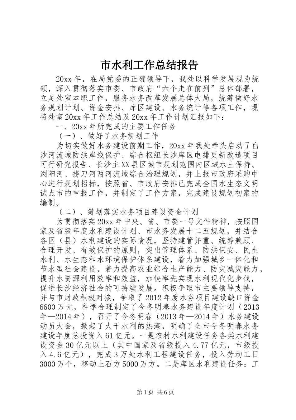 市水利工作总结报告 _第1页